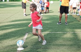 Children of different ages took part in the interactive football training camp hosted by AmillaFushi and Australian footballer Tim Cahill. PHOTO: HAWWA AMANY ABDULLA / THE EDITION