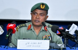 MNDF Fire and Rescue's Colonel Abdulla Zuhuree speaks at a press conference. PHOTO: AHMED NISHAATH/MIHAARU
