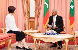 The new Ambassador of Japan to Maldives, Keiko Yanai (L), meets with President Ibrahim Mohamed Solih. PHOTO/PRESIDENT'S OFFICE
