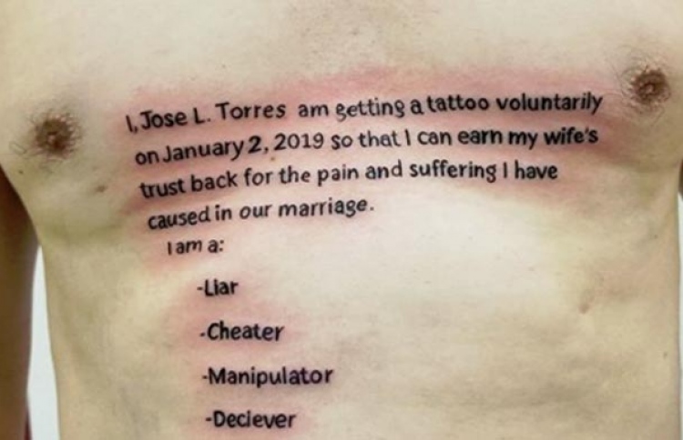 އަނބިމީހާގެ ގެއްލުނު އިތުބާރު ހޯދަން ފިރިމީހާ މޭމަތީގައި ޖެހި "ޓެޓޫ" ބަޔާން.