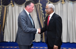 President Ibrahim Mohamed Solih (R) meets Australian Ambassador Bryce Hutchesson. PHOTO/PRESIDENT'S OFFICE