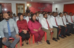 Former Gender Minister Dr Amal Ali, FAM Vice-President Aishath Nazima and former NIC president Yoosuf Maaniu participating in the ceremony to announce their membership. PHOTO: JUMHOOREE PARTY