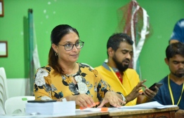 Minister of Education Aishath Ali as an election official during the Maldivian Democratic Party parliamentary primaries. PHOTO: NISHAN ALI/MIHAARU