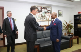 The Ambassador of the United Kingdom to Maldives James Dauris, meets with Minister of Foreign Affairs Abdulla Shahid, during the early period of 2019. PHOTO: MINISTRY OF FOREIGN AFFAIRS