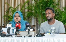 The parents of Rawshan Jian, the young girl who passed away on December 17, 2018, after being struck by a falling cement bag at a construction site, speak at a press conference. PHOTO: NISHAN ALI / MIHAARU
