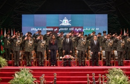 President Ibrahim Mohamed Solih taking part in the Oath Taking Ceremony of the 64th Basic Training Programme of MNDF. PHOTO: HUSSAIN WAHEED / MIHAARU