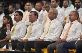 President Ibrahim Mohamed Solih (C-R) and former president Mohamed Solih (C-L) will depart to Addu  City on Friday, March 8. PHOTO: NISHAN ALI/MIHAARU