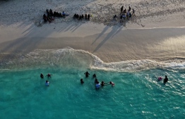 Aerial shot from a 'Fathaalamaa' Swimming Camp held in Maldives in partnership with Ooredoo. PHOTO: OOREDOO