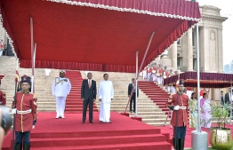 Colombo, February 5, 2019: Sri Lankan President Maithripala Sirisena and Maldivian President Ibrahim Mohamed Solih during the ceremony held to welcome the latter on his first state visit to Sri Lanka. PHOTO/PRESIDENT'S OFFICE