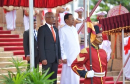 Colombo, February 5, 2019: Sri Lankan President Maithripala Sirisena and Maldivian President Ibrahim Mohamed Solih during the ceremony held to welcome the latter on his first state visit to Sri Lanka. PHOTO/PRESIDENT'S OFFICE