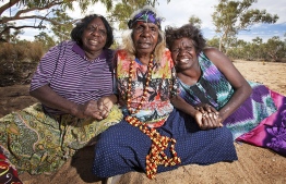 Ladies from Ti Tree in the riverbed of the Hanson River, Eileen Campbell (L), Molly Presley (M), Mandy Long (R). PHOTO: AUSTRALIAN GEOGRAPHIC