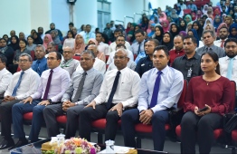 President Ibrahim Mohamed Solih (3-R), Vice President Faisal Naseem (2-R) and other senior government officials. PHOTO: HUSSAIN WAHEED/MIHAARU