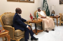 Foreign Minister Abdulla Shahid (L) meets with the Saudi Minister Minister of Hajj and Umrah, Dr Mohammad Saleh bin Taher Benten, during his official visit to Saudi Arabia during Feb 12-14, 2019. PHOTO/FOREIGN MINISTRY