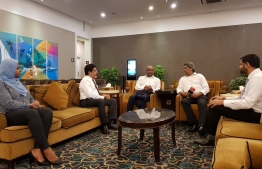 Minister Shahid at the VIP Lounge in Velana International Airport prior to his departure. PHOTO: FOREIGN MINISTRY