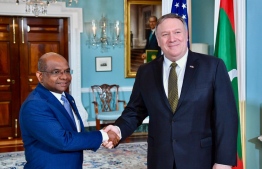 Foreign Minister Abdulla Shahid (L) meets with US Secretary of State Mike Pompeo. PHOTO/FOREIGN MINISTRY