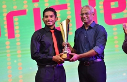 Yoosuf Azyan Farhath, the recipient of the Men's Cricketer of the Year 2018 award. PHOTO: PRESIDENT'S OFFICE