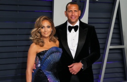 Singer/actress Jennifer Lopez and former pro-baseball player Alex Rodriguez attend the 2019 Vanity Fair Oscar Party following the 91st Academy Awards at The Wallis Annenberg Center for the Performing Arts in Beverly Hills on February 24, 2019. (Photo by JB Lacroix / AFP)