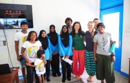 Stand Up For Our Seas Team following the presentation with the Baa Atoll Maalhos School PHOTO: JAMES APPLETON