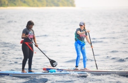 Dhafy (L) and Cal of the Stand Up For Our Seas Team pictured paddling. PHOTO: JAMES APPLETON