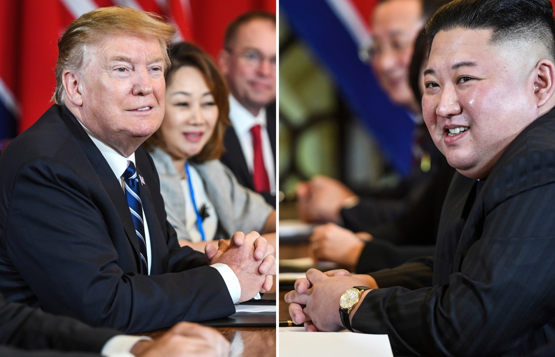 ހެނޮއި، ފެބްރުއަރީ 28، 2019: ނޯތު ކޮރެއާގެެ ލީޑަރު ކިމް ޖޮން-އުންއާ އެމެރިކާގެ ރައީސް ޑޮނަލްޑް ޓްރަމްޕް ބައްދަލު ކުރައްވަނީ. --ފޮޓޯ:އޭއެފްޕީ