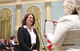 (FILES) In this file photo taken on November 4, 2015 Canada's new Health Minister Jane Philpott is sworn-in during a ceremony at Rideau Hall in Ottawa. - Canadian Budget Minister Jane Philpott resigned on March 4, 2019, saying she no longer had confidence in Prime Minister Justin Trudeau's government, which is embroiled in a major political crisis. (Photo by CHRIS WATTIE / POOL / AFP)