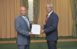 President Ibrahim Mohamed Solih presents credentials to the newly appointed ambassador to Belgium and the European Union, Hassan Sobir. PHOTO: PRESIDENT'S OFFICE