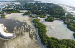 Aerial view of Madaveli, Gaafu Dhaalu Atoll. The deceased man was first reported missing on the afternoon of November 26 after he went fishing on the island's house reef. PHOTO: MADAVELI COUNCIL ON FACEBOOK