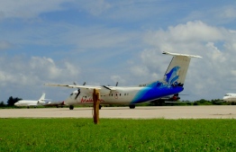A Maldivian flight grounded on the Addu International Airport. PHOTO: MIHAARU FILES