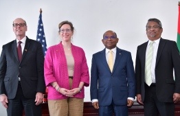 Ambassador of USA to Maldives Alaina Teplitz, Minister of Foreign Affairs Abdulla Shahid and other foreign diplomats. PHOTO: HUSSAIN WAHEED/ EDITION