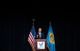 US Democratic frontrunner Joe Biden speaks during the First State Democratic Dinner in Dover, Delaware, on March 16, 2019. PHOTO: AFP