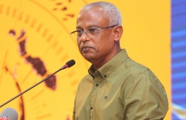 President Ibrahim Mohamed Solih speaking at the campaign rally of MP Imthiyaz Fahmy: The President declared that a new housing project will be announced soon. PHOTO: MDP