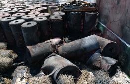 Some of the turf rolls that were burnt in the blaze behind the tennis courts neighboring Male' Sports Complex on Saurday night. PHOTO: MIHAARU / NISHAN ALI.