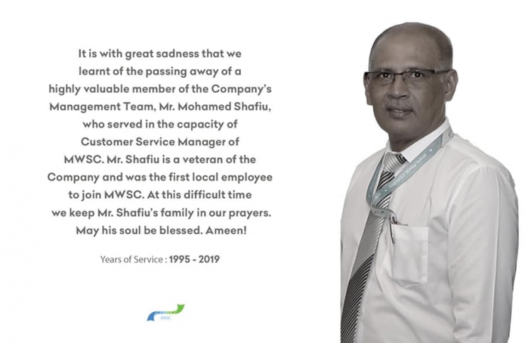 ފެން ކުންފުނީގެ އެންމެ ދުވަސްވީ މުވައްޒަފު ނިޔާވެއްޖެ
