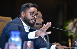 Bassam Adeel Jaleel speaking in Football Association of Maldives' (FAM) annual congress. PHOTO: NISHAN ALI / MIHAARU.