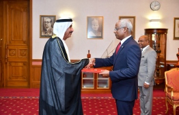 The Ambassador-Designate of United Arab Emirates to Maldives Dr Saeed Mohamed Ali Al Shamsi, presents his credentials to President Ibrahim Mohamed Solih. PHOTO: PRESIDENT'S OFFICE
