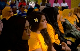 MDP supporters at the campaign gathering of former President Mohamed Nasheed, in GA.Villingili. PHOTO: HAWWA AMAANY ABDULLA / THE EDITION
