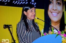 Rozina speaking at a campain gathering held for the upcoming parliamentary election on April 6. PHOTO: LUBNA / AO NEWS