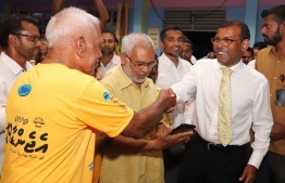 Former President and current leader of Maldives Democratic Party meets with the people of Fuvahmulah Island-Atoll, as he canvasses the region endorsing MDP candidates. PHOTO: AHMED ANWAR