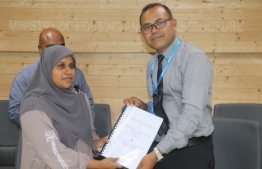 During the signing ceremony to award the ring road development project of Fuvahmulah to MTCC. PHOTO/PLANNING MINISTRY