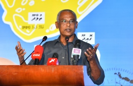 President Ibrahim Mohamed Solih speaking in the campaign rally of Hisaan Hussain contesting for Thulhaadhoo constituency. PHOTO: HUSSAIN WAHEED / MIHAARU