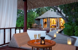 Inside the Sala Lounge of a Beach Front Pool Villa at Banyan Tree Vabbinfaru. PHOTO: BANYAN TREE HOTELS & RESORTS
