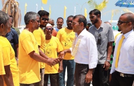 Former President Mohamed Nasheed during his campaign visit to Noonu Atoll. PHOTO: MDP