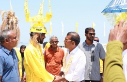 Former President Mohamed Nasheed visits Maafaru during his campaign visit to Noonu Atoll. PHOTO: MDP