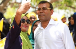 Former President Mohamed Nasheed during his campaign visit to Noonu Atoll. PHOTO: MDP
