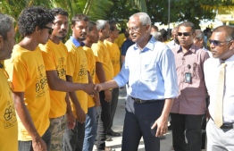 President Ibrahim Mohamed Solih is warmly greeted by MDP supporters upon his arrival at F.Bilehdhoo. PHOTO/MDP