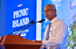 President Ibrahim Mohamed Solih at picnic island ceremony unveiling.