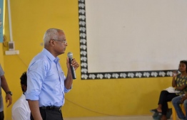 President Ibrahim Mohamed Solih speaking at a campaign gathering held in Inguraidhoo, Raa Atoll. PHOTO: MDP