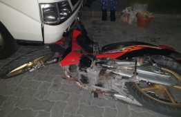 The motorcycle involved in the accident when the two men arrested attempted to flee the scene. PHOTO: POLICE