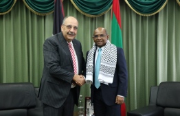 Minister of Foreign Affairs Abdulla Shahid meets with Palestinian non-resident Ambassador Walid A.M. Abu Ali. PHOTO: MINISTRY OF FOREIGN AFFAIRS
