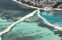 Land reclamation for the airport development project in Hoarafushi, Haa Alif Atoll, commenced on April 17, 2018. PHOTO: MIHAARU FILES
